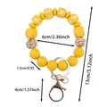 Gelber Silikonperlen-Armband-Schlüsselanhänger mit LOVE-Buchstaben und Glitzer-Strass - LOVE-Buchstaben-Stil / Senfgelb
