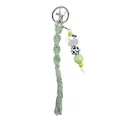 Handmade sage green macrame keychain with cartoon cow silicone beads and lobster clasp - Bean Green
