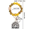 Leopard print silicone bead keychain bracelet with mama rainbow acrylic pendant - Yellow
