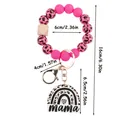 Handmade pink leopard print silicone bead bracelet keychain with mama rainbow acrylic pendant - Rose Red