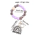 Leopard print silicone bead wristlet keychain with rainbow mama acrylic pendant charm - Light Purple