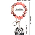 Leopard print and peach silicone bead keychain bracelet with 'mama' charm - Watermelon red