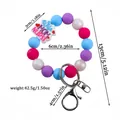 Colorful silicone bead keychain with Wife Mom Nurse charm, showing sizes and weight - Blue
