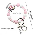 Cute pink and white silicone beaded wristlet keychain with dental squad tooth charm - Light Pink