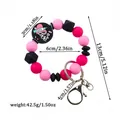 Colorful silicone bead wristlet keychain with nurse love charm, size and weight data - Rose Red