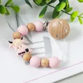 Sujetachupete de silicona con diseño de vaca de las tierras altas y madera - Estilo Vaca de las Tierras Altas (K-2143) / Rosa Claro
