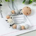 Chupetero para bebé con colgante de yak de silicona gris y cuentas de madera natural - Estilo Vaca de las Tierras Altas (K-2143) / Gris