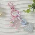 Pink balloon dog keychain with rainbow chain and grey heart charm printed LOVE YA. - Pink