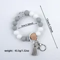 Silicone beaded keychain wristlet with grey tassel and wooden hex bead detail - Space Gray