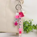 Siliconen kralen sleutelhanger met 'DOG MOM' en 'MAMA' bedeltjes, roze tas accessoire gift - Rozerood