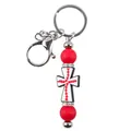 Llavero de cuentas de silicona roja con espaciadores de diamantes y cruz de béisbol - Tema de Béisbol / Rojo