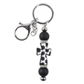 Llavero de cuentas negras con colgante de cruz de fútbol de silicona y diamantes - Tema de Fútbol / Negro