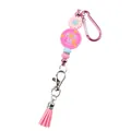 Pink silicone daisy keychain with MOM CLUB charm and PU leather tassel accessory. - Daisy Pink