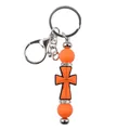 Llavero de cruz de silicona naranja con cuentas, diamantes y práctico cierre langosta - Tema de Baloncesto / Rojo Anaranjado