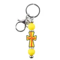 Llavero de cruz de silicona amarilla con anillos de diamantes y cierre de mosquetón - Tema de Béisbol / Amarillo