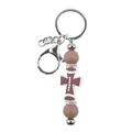 Llavero de cuentas de silicona con una cruz roja oscura y diseño de fútbol - Camel