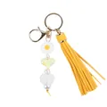 Porte-clés à pampille jaune fait main avec marguerite et pendentif en forme de cœur - Blanc