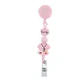 Süßer rosa ausziehbarer Ausweishalter mit Silikonperlen und Krankenschwester-Motiv - Hellrosa