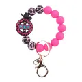 Elegante portachiavi da polso in silicone con perle leopardate rosa e ciondolo MOM - Stile cinturino / Rosso rosa
