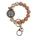 Portachiavi a bracciale in perle di silicone con perle maculate e ciondolo MOM western - Stile cinturino / Marrone scuro