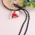 Vintage baseball keychain with red glove, bat and braided black paracord lanyard. - Black
