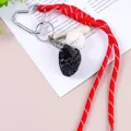 Handmade vintage red braided rope baseball keychain with miniature glove and bat charms - Red