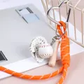 Orange braided rope keychain with mini baseball glove bat and heart carabiner - Orange