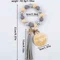 Silicone bead wristlet keychain with mama engraved wood disc and gray tassel - Gray