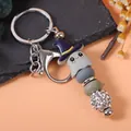 Adorable Halloween ghost beaded keychain featuring a witch hat and sparkling rhinestone bead - Ghost Style Beaded Keychain (K-1418) / Gray