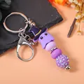 Handmade cute purple Halloween ghost beaded keychain with wizard hat for bag charm accessories - Ghost Style Beaded Keychain (K-1418) / Purple