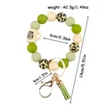 Green silicone bead keychain bracelet with leopard print pearls and tassel - Olive Green