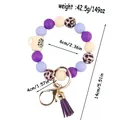 Purple silicone bead wristlet keychain with leopard beads and tassel - Purple