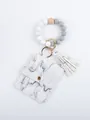 Marble pattern PU leather card holder with beaded wristlet keychain and tassel detail - Marble Pattern Style
