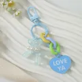 Colorful chain keychain featuring blue heart tag with LOVE YA and beaded balloon dog - Blue