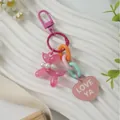 Charming pink balloon dog keychain with LOVE YA heart tag and colorful resin links - Rose Red