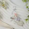 Cute pastel balloon dog keychain with Love Ya heart charm and colorful chain links - White