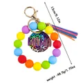 Colorful silicone bead wristlet keychain featuring leopard MAMA charm and tassel decoration - Multicolor