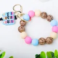 Porte-clés Teacher Life fait main avec perles en bois léopard et silicone coloré - Bracelet Porte-clés