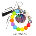 Colorful rainbow silicone bead wristlet keychain featuring a leopard print MAMA charm - Black Tassel