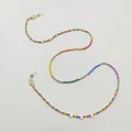 Catena per occhiali fatta a mano con perline arcobaleno e ciondoli a cuore dorato - Cuore colorato (S-486)