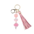 Porte-clés rose fait main avec pompon, marguerite en silicone et cœur en acrylique - Rose
