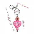 Pink heart silicone Nurse Life keychain with sunflower bead and dimensions info. - Pink