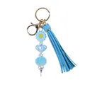 Porte-clés à pompon bleu ciel fait main avec marguerite en silicone et pompon doux - Bleu