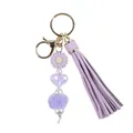 Porte-clés à pompon violet avec marguerite en silicone, cœur iridescent et pompon doux - Violet