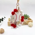 Llavero de pulsera con cuentas de silicona de béisbol con borla roja y blanca - Estilo Béisbol Blanco (K-1773) / Estilo Béisbol Blanco