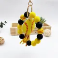 Pulsera llavero de cuentas de silicona softball con borla amarilla y amuleto - Estilo Béisbol Amarillo