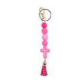 Handmade pink silicone beaded keychain featuring a Jesus cross and stylish tassel charm - Rose Red