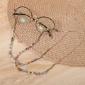Elegante catenella per occhiali con perline leopardate e maglie in metallo dorato - Stile Blocco Leopardato con Catena in Lega (S-416)