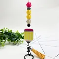 Yellow pencil silicone beaded lanyard keychain with tassel for student ID holder - Pencil (K-1539)