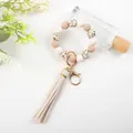 Elegant boho silicone beaded wristlet keychain with a tassel and terrazzo pattern - Beige Terrazzo (K306)
